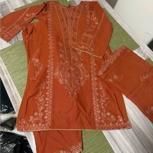 Embroidered Rust Red Women’s Kurta Set